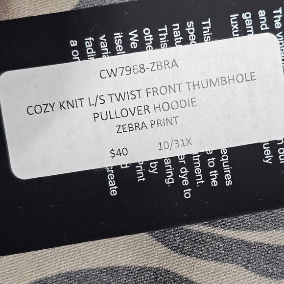 Chaser Soft Cozy Zebra Print Twist Front‎ Pullover Hoodie Thumbholes Size S - Picture 4 of 10